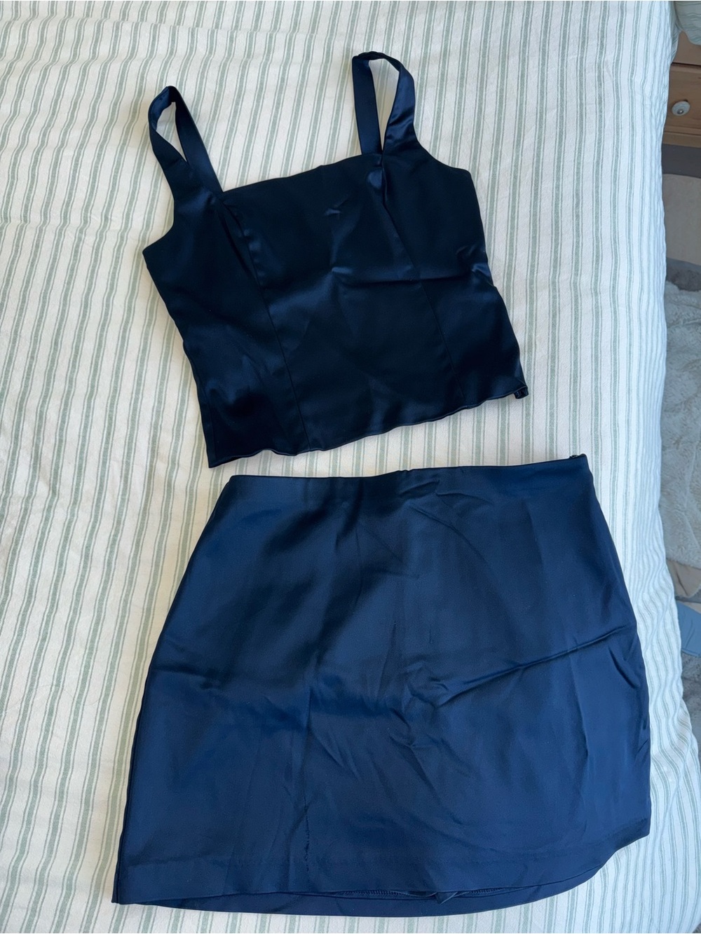 Abercrombie & Fitch Black Satin Mini Skirt and Crop Top Set